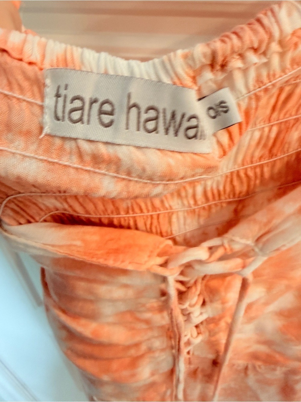 Tiare Hawaii Orange White Tie Dye Lace Up Ruffle Mini Dress One Size - Picture 4 of 5